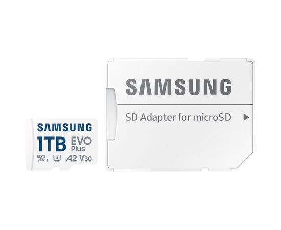Карта памяти Samsung 1TB microSDXC Class UHS-I U3 V30 A2 EVO Plus + SD Adapter (MB-MC1T0SA/EU), изображение 5 Карта памяти Samsung 1TB microSDXC Class UHS-I U3 V30 A2 EVO Plus + SD Adapter (MB-MC1T0SA/EU), изображение 5