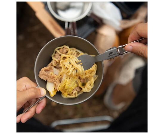 Ложка-вилка туристическая Naturehike NH19C001-J сіра з мішечком (6927595734759), изображение 3