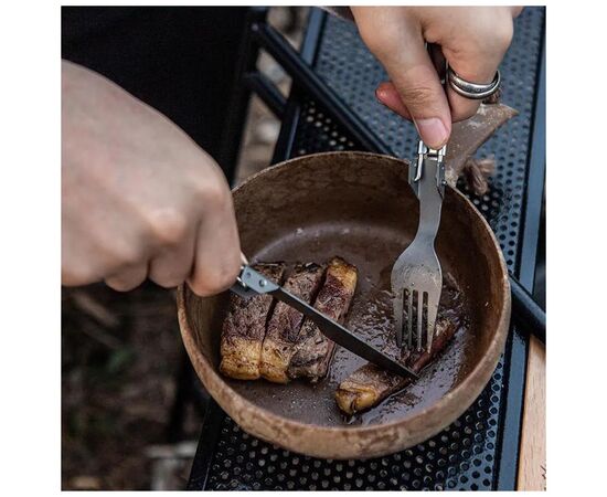 Ложка-вилка туристическая Naturehike NH19C001-J сіра з мішечком (6927595734759), изображение 4