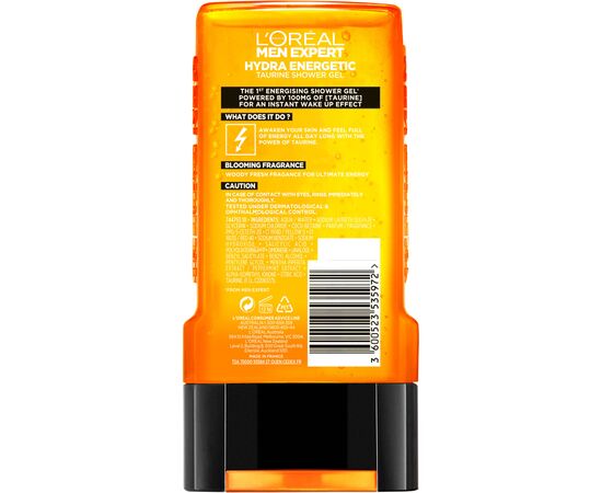 Гель для душа L'Oreal Paris Men Expert Hydra Energetic 300 мл (3600523535972), изображение 2 Гель для душа L'Oreal Paris Men Expert Hydra Energetic 300 мл (3600523535972), изображение 2