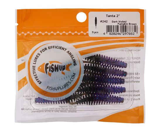 Силікон рибальський FishUP Tanta 2" 242 - Dark Violet/Pumpkin Brown (9шт/уп) (1864.01.12), зображення 2 Силікон рибальський FishUP Tanta 2" 242 - Dark Violet/Pumpkin Brown (9шт/уп) (1864.01.12), зображення 2