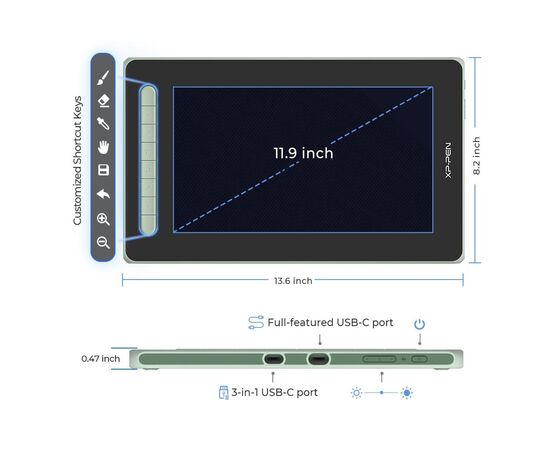 Планшет-монитор XP-Pen Artist 12 Pen Display (2nd Gen) Green (JPCD120FH_G), изображение 4 Планшет-монитор XP-Pen Artist 12 Pen Display (2nd Gen) Green (JPCD120FH_G), изображение 4