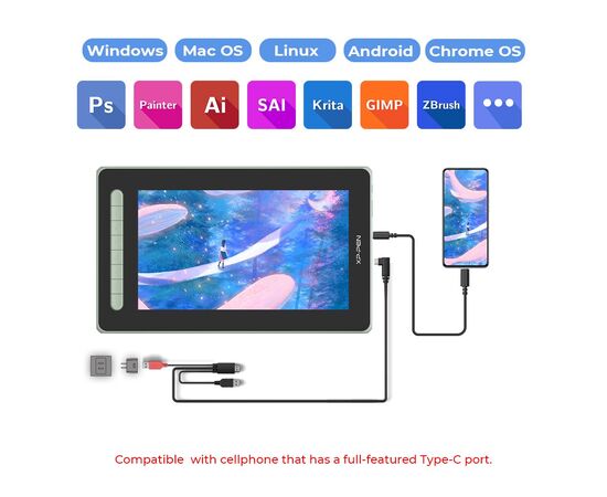 Планшет-монитор XP-Pen Artist 12 Pen Display (2nd Gen) Green (JPCD120FH_G), изображение 7 Планшет-монитор XP-Pen Artist 12 Pen Display (2nd Gen) Green (JPCD120FH_G), изображение 7