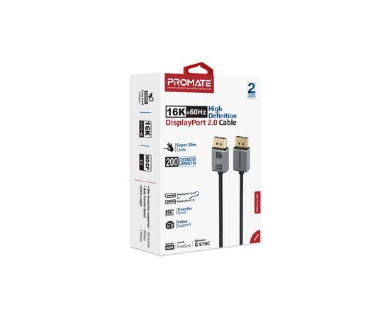 Кабель мультимедийный DisplayPort to DisplayPort v.2.0 dplink-16k.black Promate (dplink-16k.black), изображение 2 Кабель мультимедийный DisplayPort to DisplayPort v.2.0 dplink-16k.black Promate (dplink-16k.black), изображение 2