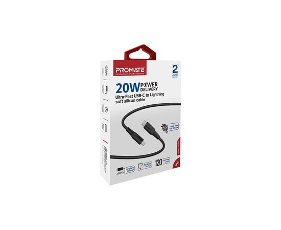 Дата кабель USB-C to Lightning powerlink-120.black Promate (powerlink-120.black), изображение 2 Дата кабель USB-C to Lightning powerlink-120.black Promate (powerlink-120.black), изображение 2
