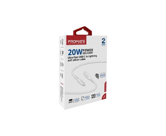 Дата кабель USB-C to Lightning powerlink-120.white Promate (powerlink-120.white), изображение 2 Дата кабель USB-C to Lightning powerlink-120.white Promate (powerlink-120.white), изображение 2
