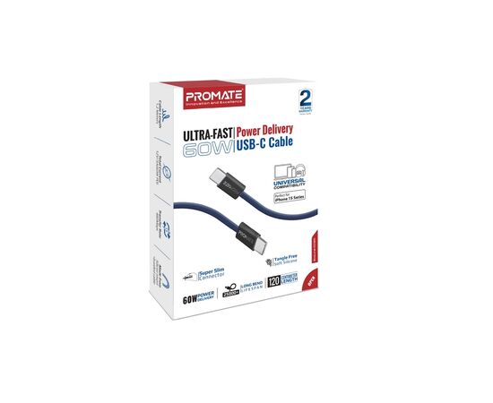 Дата кабель USB-C to USB-C ecoline-cc120.navy Promate (ecoline-cc120.navy), изображение 2 Дата кабель USB-C to USB-C ecoline-cc120.navy Promate (ecoline-cc120.navy), изображение 2