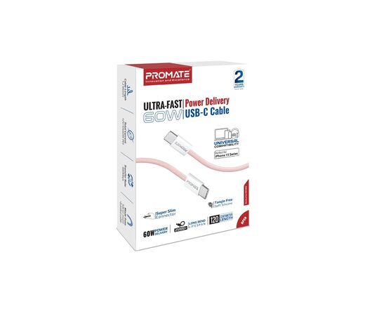 Дата кабель USB-C to USB-C ecoline-cc120.pink Promate (ecoline-cc120.pink), изображение 2 Дата кабель USB-C to USB-C ecoline-cc120.pink Promate (ecoline-cc120.pink), изображение 2