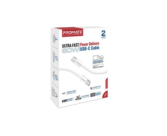 Дата кабель USB-C to USB-C ecoline-cc120.white Promate (ecoline-cc120.white), изображение 2 Дата кабель USB-C to USB-C ecoline-cc120.white Promate (ecoline-cc120.white), изображение 2