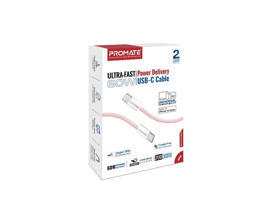 Дата кабель USB-C to USB-C ecoline-cc200.pink Promate (ecoline-cc200.pink), изображение 2 Дата кабель USB-C to USB-C ecoline-cc200.pink Promate (ecoline-cc200.pink), изображение 2
