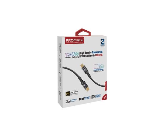 Дата кабель USB-C to USB-C lucidline-cc120.black Promate (lucidline-cc120.black), изображение 2 Дата кабель USB-C to USB-C lucidline-cc120.black Promate (lucidline-cc120.black), изображение 2