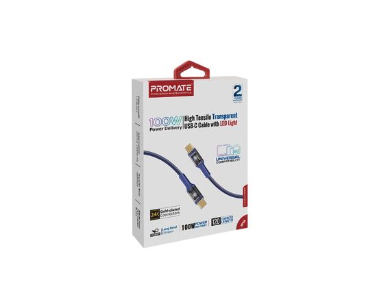 Дата кабель USB-C to USB-C lucidline-cc120.navy Promate (lucidline-cc120.navy), изображение 2 Дата кабель USB-C to USB-C lucidline-cc120.navy Promate (lucidline-cc120.navy), изображение 2