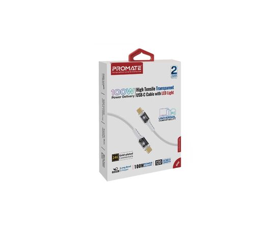 Дата кабель USB-C to USB-C lucidline-cc120.white Promate (lucidline-cc120.white), изображение 2 Дата кабель USB-C to USB-C lucidline-cc120.white Promate (lucidline-cc120.white), изображение 2