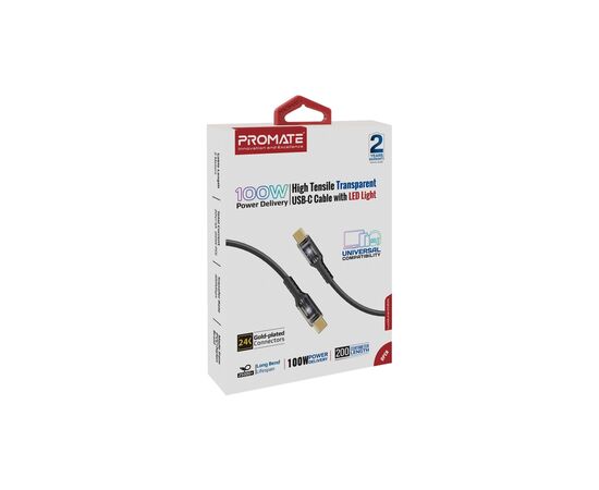 Дата кабель USB-C to USB-C lucidline-cc200.black Promate (lucidline-cc200.black), изображение 2 Дата кабель USB-C to USB-C lucidline-cc200.black Promate (lucidline-cc200.black), изображение 2