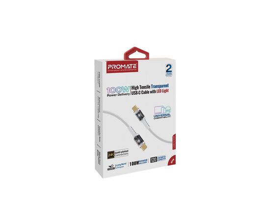 Дата кабель USB-C to USB-C lucidline-cc200.white Promate (lucidline-cc200.white), изображение 2 Дата кабель USB-C to USB-C lucidline-cc200.white Promate (lucidline-cc200.white), изображение 2
