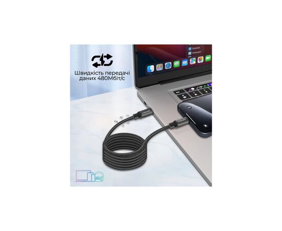 Дата кабель USB-C to USB-C springy.black Promate (springy.black), зображення 4 Дата кабель USB-C to USB-C springy.black Promate (springy.black), зображення 4