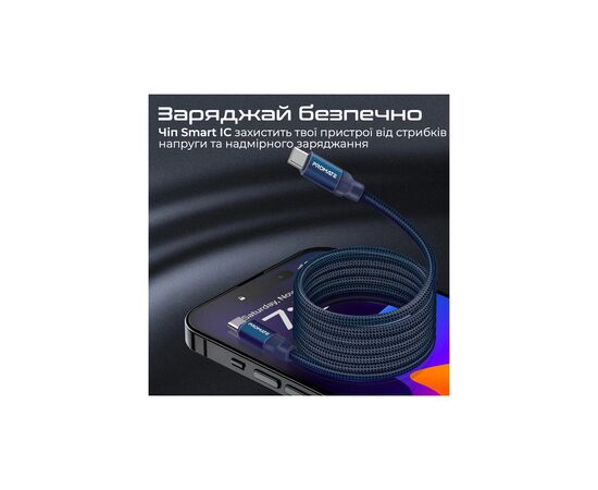 Дата кабель USB-C to USB-C springy.blue Promate (springy.blue), зображення 7 Дата кабель USB-C to USB-C springy.blue Promate (springy.blue), зображення 7