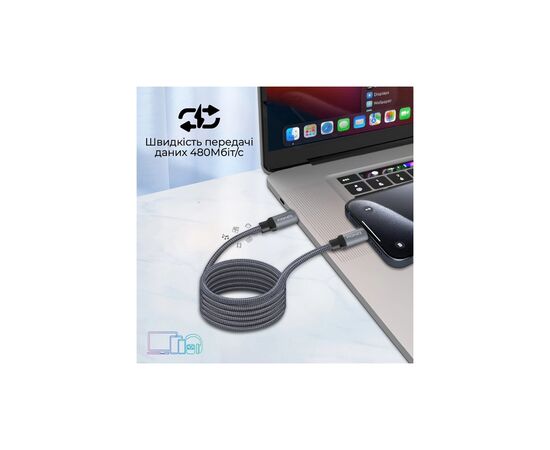 Дата кабель USB-C to USB-C springy.grey Promate (springy.grey), изображение 4 Дата кабель USB-C to USB-C springy.grey Promate (springy.grey), изображение 4
