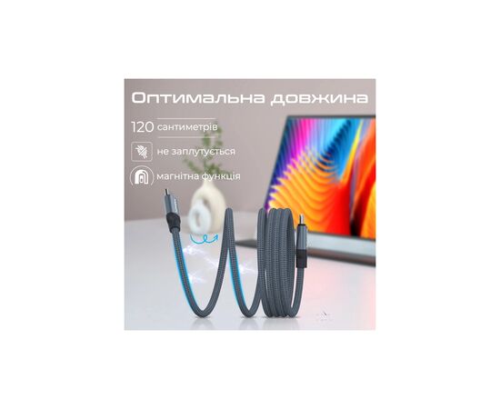 Дата кабель USB-C to USB-C springy.grey Promate (springy.grey), изображение 8 Дата кабель USB-C to USB-C springy.grey Promate (springy.grey), изображение 8