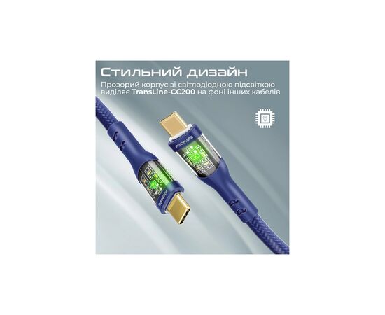Дата кабель USB-C to USB-C transline-cc200.navy Promate (transline-cc200.navy), изображение 5 Дата кабель USB-C to USB-C transline-cc200.navy Promate (transline-cc200.navy), изображение 5