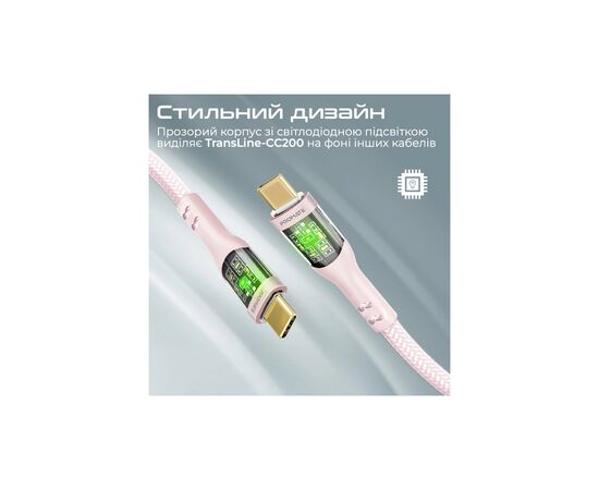 Дата кабель USB-C to USB-C transline-cc200.pink Promate (transline-cc200.pink), изображение 5 Дата кабель USB-C to USB-C transline-cc200.pink Promate (transline-cc200.pink), изображение 5