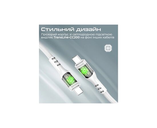Дата кабель USB-C to USB-C transline-cc200.white Promate (transline-cc200.white), изображение 5 Дата кабель USB-C to USB-C transline-cc200.white Promate (transline-cc200.white), изображение 5