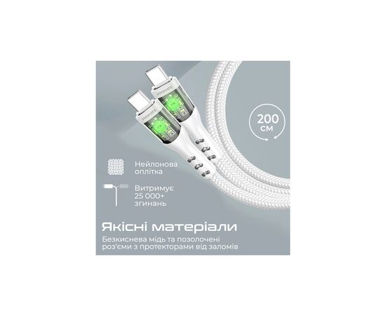 Дата кабель USB-C to USB-C transline-cc200.white Promate (transline-cc200.white), изображение 7 Дата кабель USB-C to USB-C transline-cc200.white Promate (transline-cc200.white), изображение 7