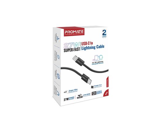 Дата кабель USB-C to Lightning ecoline-ci120.black Promate (ecoline-ci120.black), изображение 2 Дата кабель USB-C to Lightning ecoline-ci120.black Promate (ecoline-ci120.black), изображение 2