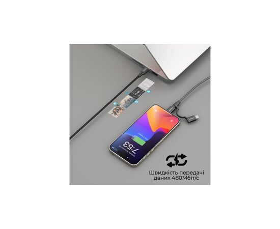 Дата кабель USB-C to USB-C/Lightning powerlink-cci.black Promate (powerlink-cci.black), изображение 6 Дата кабель USB-C to USB-C/Lightning powerlink-cci.black Promate (powerlink-cci.black), изображение 6