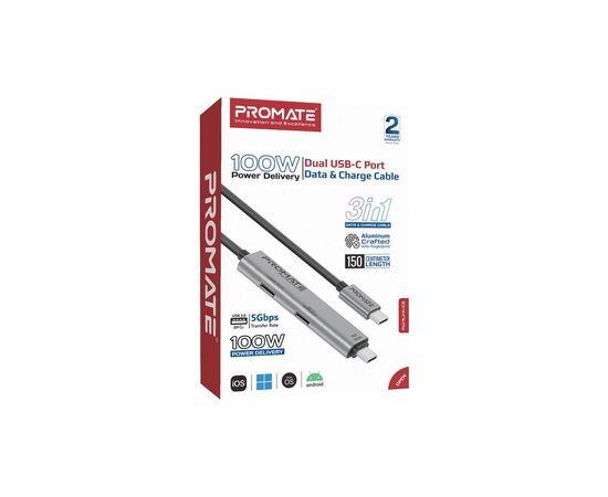 Дата кабель USB-C to USB-C portlink-c3.black Promate (portlink-c3.black), изображение 2 Дата кабель USB-C to USB-C portlink-c3.black Promate (portlink-c3.black), изображение 2