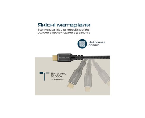 Дата кабель USB-C to USB-C powerbolt240-1m.black Promate (powerbolt240-1m.black), изображение 6 Дата кабель USB-C to USB-C powerbolt240-1m.black Promate (powerbolt240-1m.black), изображение 6