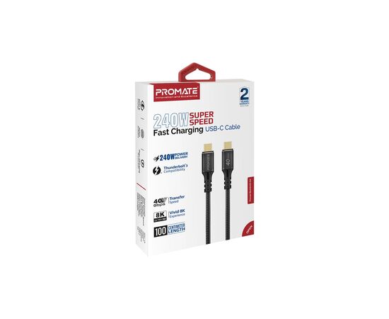 Дата кабель USB-C to USB-C powerbolt240-2m.black Promate (powerbolt240-2m.black), изображение 2 Дата кабель USB-C to USB-C powerbolt240-2m.black Promate (powerbolt240-2m.black), изображение 2
