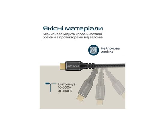 Дата кабель USB-C to USB-C powerbolt240-2m.black Promate (powerbolt240-2m.black), изображение 6 Дата кабель USB-C to USB-C powerbolt240-2m.black Promate (powerbolt240-2m.black), изображение 6