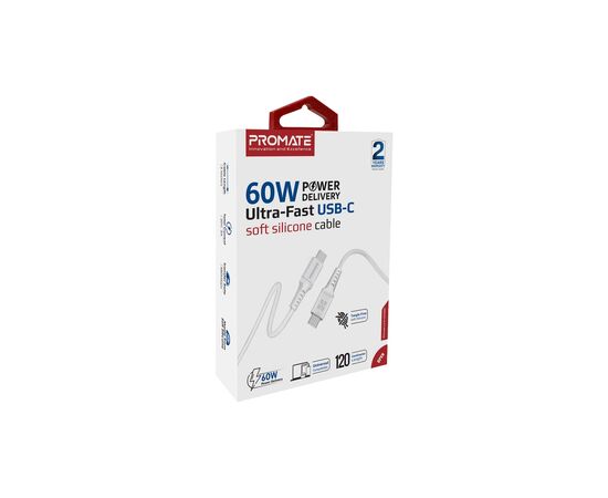 Дата кабель USB-C to USB-C powerlink-cc120.white Promate (powerlink-cc120.white), изображение 2 Дата кабель USB-C to USB-C powerlink-cc120.white Promate (powerlink-cc120.white), изображение 2