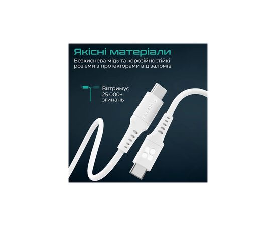 Дата кабель USB-C to USB-C powerlink-cc120.white Promate (powerlink-cc120.white), изображение 5 Дата кабель USB-C to USB-C powerlink-cc120.white Promate (powerlink-cc120.white), изображение 5
