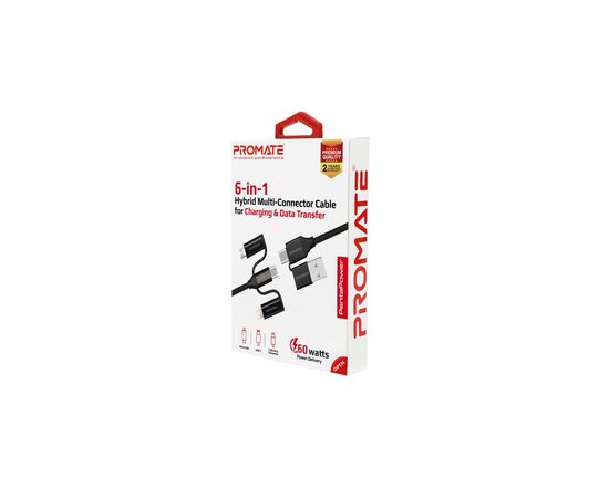 Дата кабель USB 2.0 AM to Lightning + Micro 5P + Type-C pentapower.black Promate (pentapower.black), изображение 2 Дата кабель USB 2.0 AM to Lightning + Micro 5P + Type-C pentapower.black Promate (pentapower.black), изображение 2