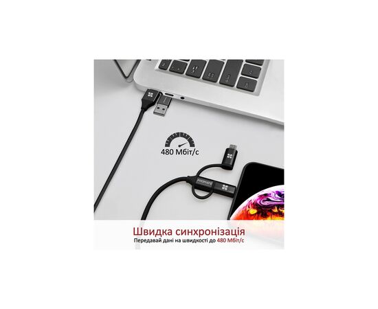 Дата кабель USB 2.0 AM to Lightning + Micro 5P + Type-C pentapower.black Promate (pentapower.black), изображение 5 Дата кабель USB 2.0 AM to Lightning + Micro 5P + Type-C pentapower.black Promate (pentapower.black), изображение 5