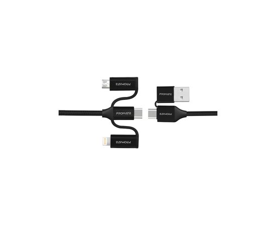 Дата кабель USB 2.0 AM to Lightning + Micro 5P + Type-C pentapower.black Promate (pentapower.black)