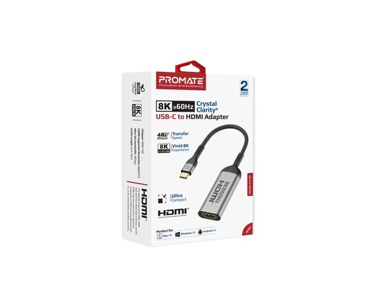 Дата кабель USB-C to HDMI medialink-8k.grey Promate (medialink-8k.grey), изображение 2 Дата кабель USB-C to HDMI medialink-8k.grey Promate (medialink-8k.grey), изображение 2