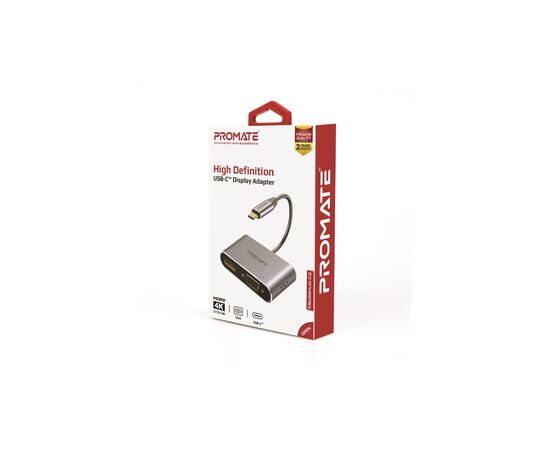 Переходник USB-C to HDMI/VGA mediahub-c2.grey Promate (mediahub-c2.grey), изображение 2 Переходник USB-C to HDMI/VGA mediahub-c2.grey Promate (mediahub-c2.grey), изображение 2