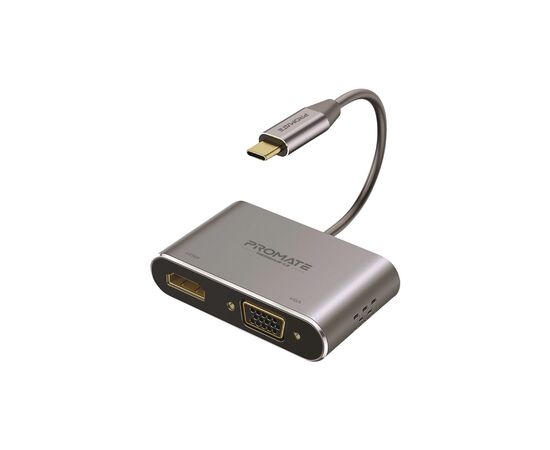 Перехідник USB-C to HDMI/VGA mediahub-c2.grey Promate (mediahub-c2.grey)