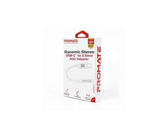 Кабель мультимедийный USB-C to AUX 3.5mm-3.5mm auxlink-c.white Promate (auxlink-c.white), изображение 2 Кабель мультимедийный USB-C to AUX 3.5mm-3.5mm auxlink-c.white Promate (auxlink-c.white), изображение 2