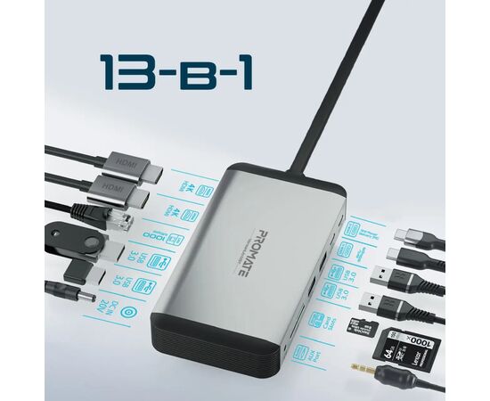 Концентратор Promate USB Hub 13 ports versahub-mst.grey (versahub-mst.grey), изображение 3 Концентратор Promate USB Hub 13 ports versahub-mst.grey (versahub-mst.grey), изображение 3