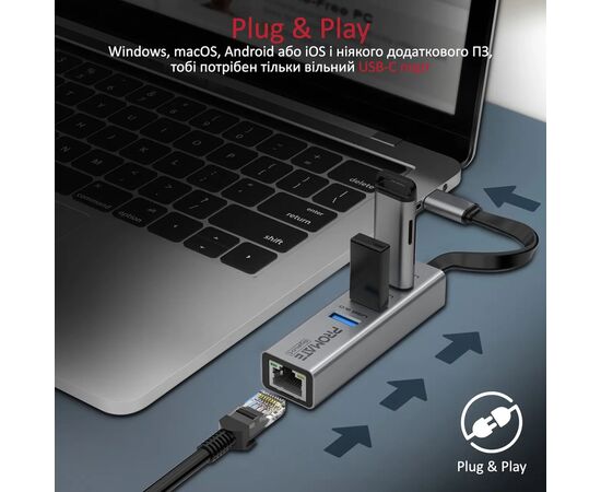 Концентратор Promate USB Hub 4 ports gigahub-c.grey (gigahub-c.grey), изображение 5 Концентратор Promate USB Hub 4 ports gigahub-c.grey (gigahub-c.grey), изображение 5
