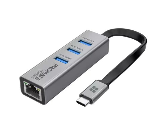 Концентратор Promate USB Hub 4 ports gigahub-c.grey (gigahub-c.grey)
