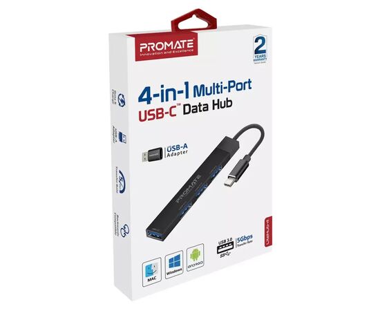 Концентратор Promate USB Hub 4 ports litehub-4.black (litehub-4.black), изображение 2 Концентратор Promate USB Hub 4 ports litehub-4.black (litehub-4.black), изображение 2
