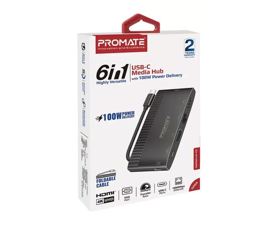 Концентратор Promate USB Hub 6 ports mediahub-c6.black (mediahub-c6.black), изображение 2 Концентратор Promate USB Hub 6 ports mediahub-c6.black (mediahub-c6.black), изображение 2