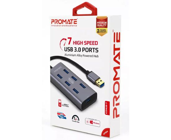 Концентратор Promate USB Hub 7 ports ezhub-7.grey (ezhub-7.grey), зображення 2
