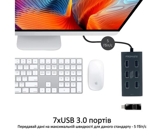 Концентратор Promate USB Hub 7 ports ezhub-7.grey (ezhub-7.grey), зображення 3