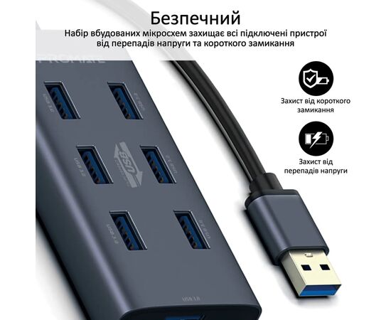 Концентратор Promate USB Hub 7 ports ezhub-7.grey (ezhub-7.grey), зображення 9